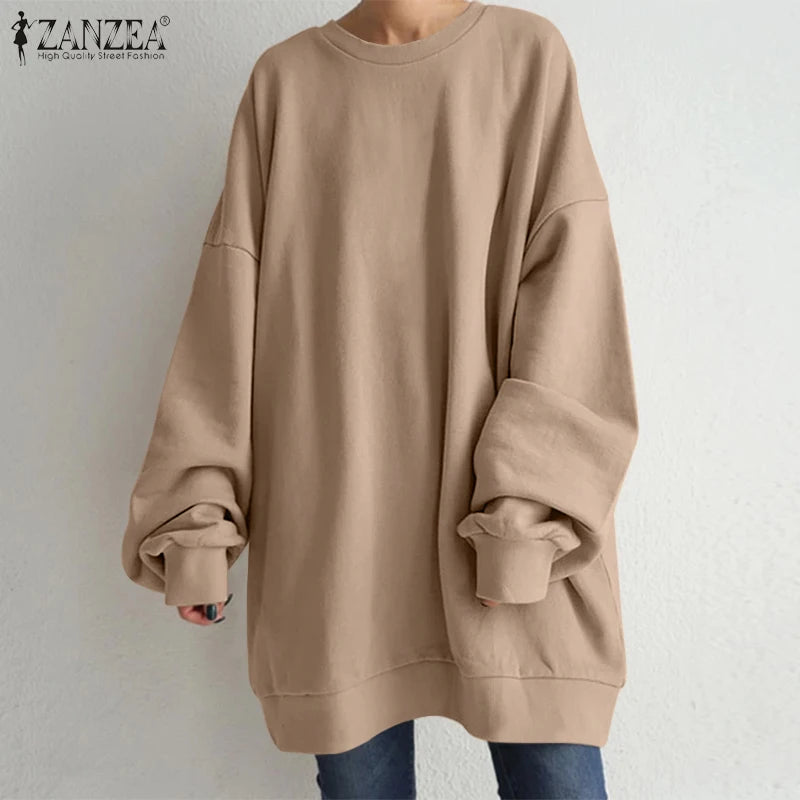 ZANZEA Women Long Sleeve Solid Sweatshirt Oversized Fashion Autumn Hoodies Casual Streetwear Winter Sweatshirts Loose Pullover