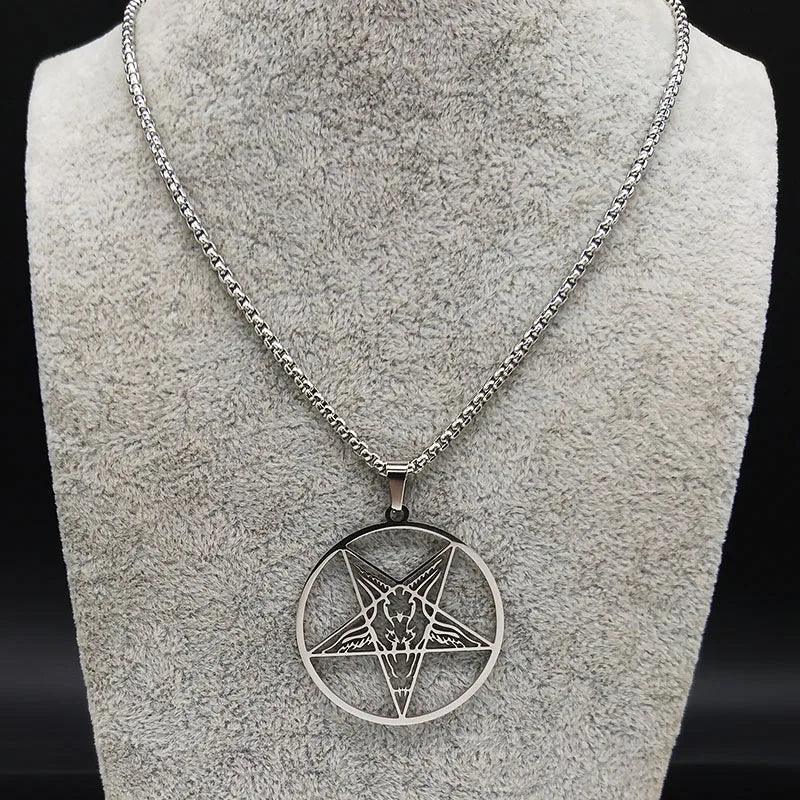 Large Talisman Baphomet Stainless Steel Necklace Goth Pagan Pentagram for Men Satan Gothic Goat Jewerly Satan Amulet Lucifer