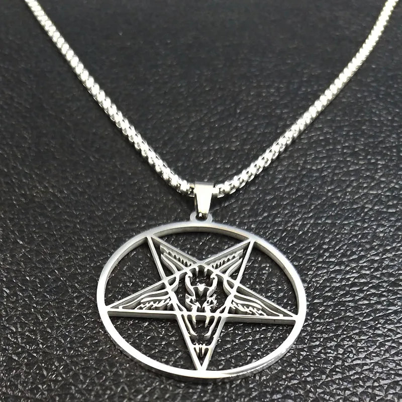 Large Talisman Baphomet Stainless Steel Necklace Goth Pagan Pentagram for Men Satan Gothic Goat Jewerly Satan Amulet Lucifer