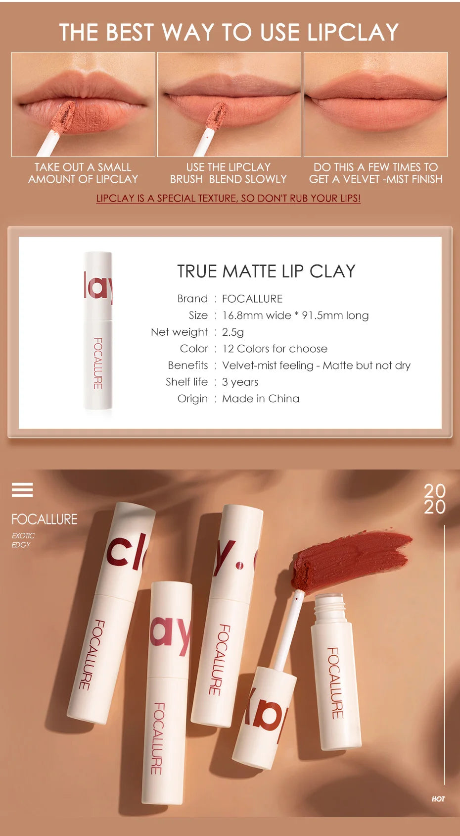 FOCALLURE Matte Lipstick Velvet Mist Lip Clay Not Dry Lip Cream 25 Color Nude Lip Stick Waterpoof Lip Cosmetic Makeup Wholesale