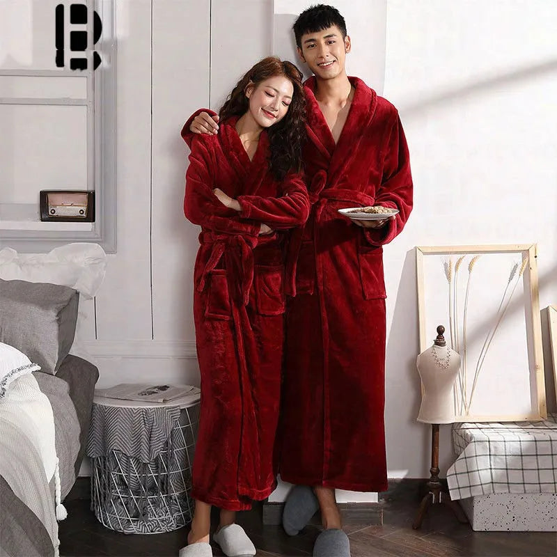 Women Robe Coral Fleece Sleepwear Winter Thicken Kimono Bathrobe Gown Soft Couple Sleepwear Flannel Nightwear Home Clothes