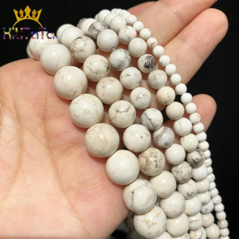 Natural Stone White Mongolia Howlite Turquoises Round Loose Beads For DIY Jewelry Making Bracelet Accessories 15'' 4 6 8 10 12mm