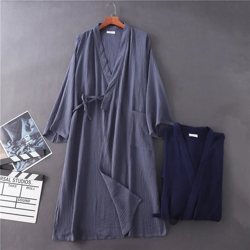 New spring and autumn Japanese kimono robe couple cotton crepe bathrobe men and women kimono robe robes for women sleepwear