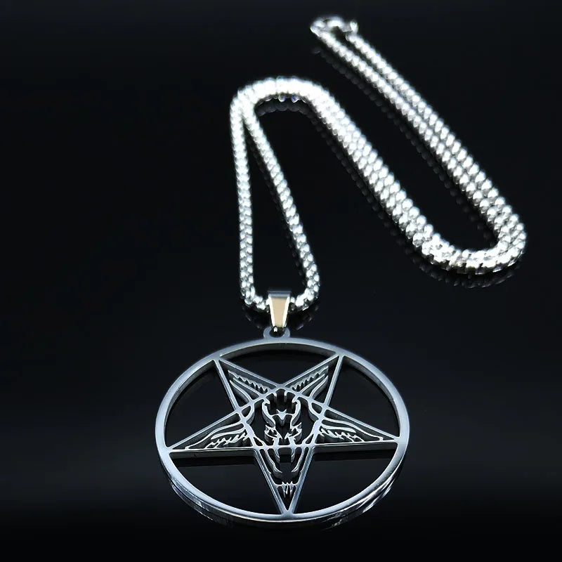 Large Talisman Baphomet Stainless Steel Necklace Goth Pagan Pentagram for Men Satan Gothic Goat Jewerly Satan Amulet Lucifer