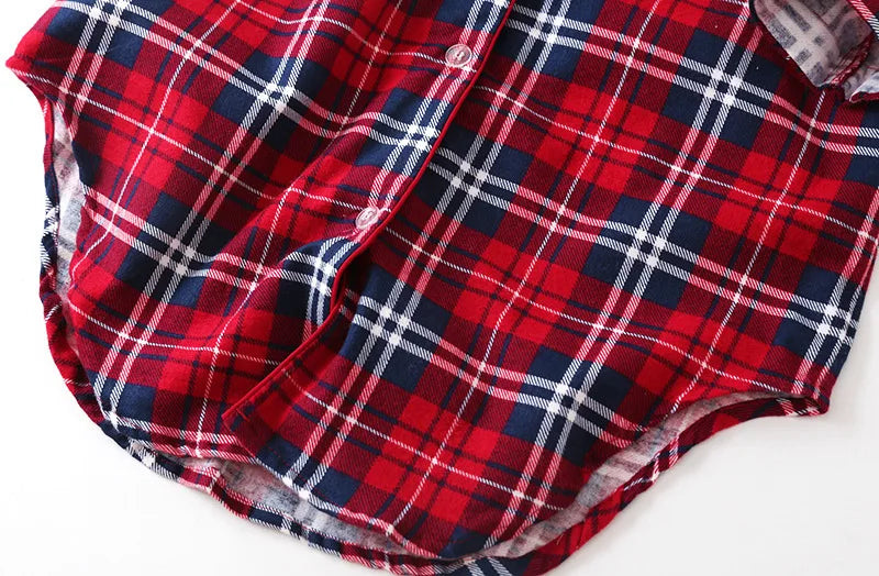 Flannel Cotton Home Nightdress Cardigan Shirt Night Dress Cute Cartoon Plaid Design Sleepwear Fashion Sleeping Shirt Woman