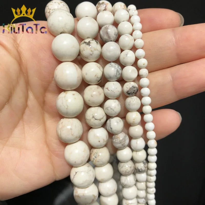 Natural Stone White Mongolia Howlite Turquoises Round Loose Beads For DIY Jewelry Making Bracelet Accessories 15'' 4 6 8 10 12mm