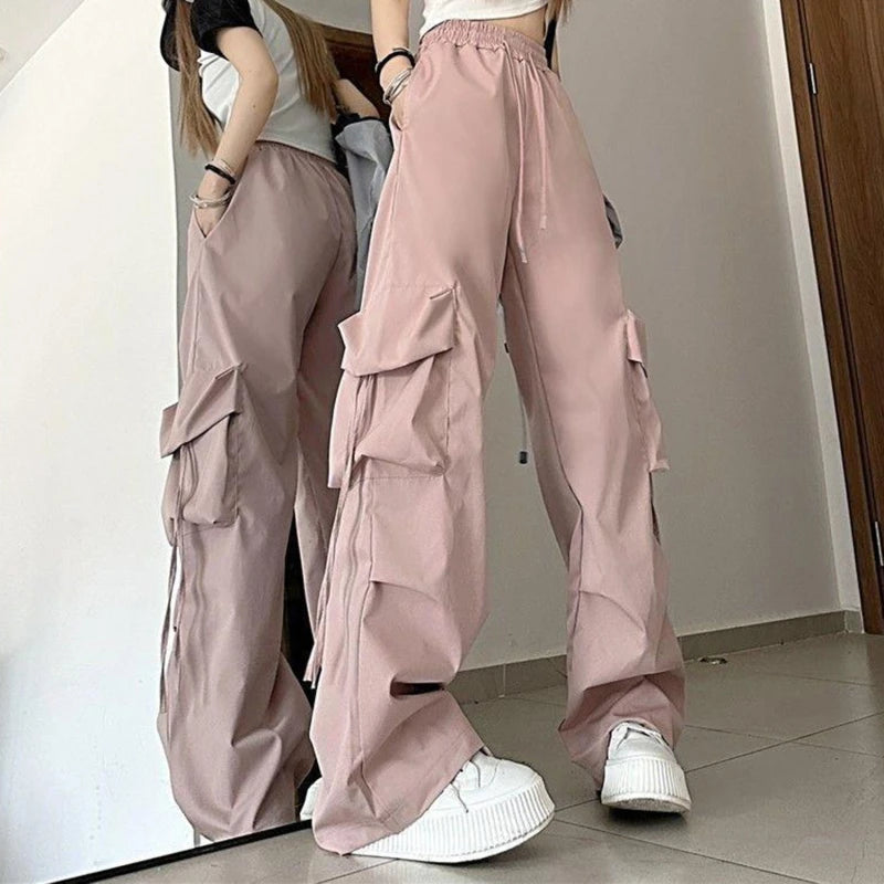 Y2K Cargo Pants Women Streetwear Oversized Wide Leg Sweatpants Harajuku Big Pockets Joggers Bf High Waist Baggy Sports Trousers