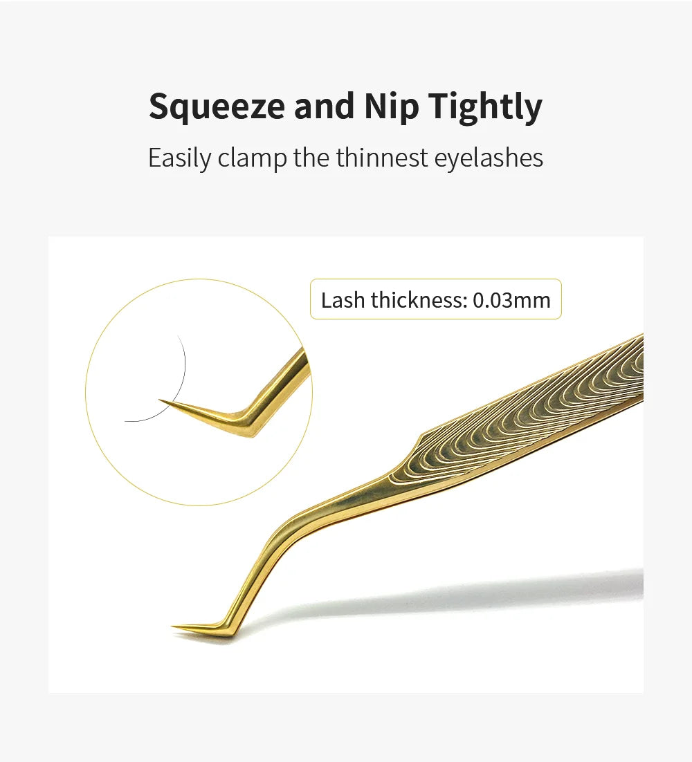 NATUHANA Anti-Static Eyelash Extension Tweezer Gold Stainless Steel Eyelashes Tweezers Professional for Volume Fan Makeup Tools