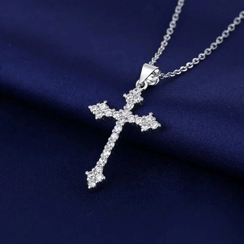 New In Silver Plated Cross Zircon Pendant Necklace For Women Korean Fashion Jewellery Girls Birthday Gift Trending Products 2024