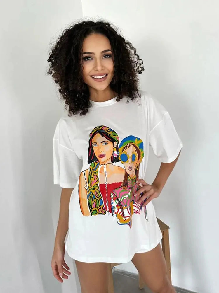 Hirsionsan Harajuku Graphic Print Oversized T-Shirt Women 2024 Oversized Top for Summer Spring  Women's Y2k Top Harajuku