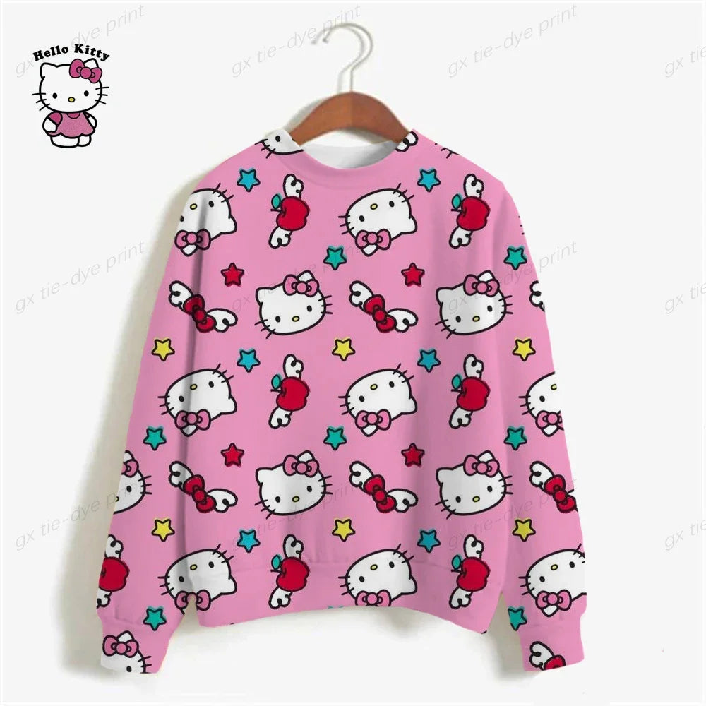 Korean Fashion Hoodies for Women Thin Chic Hooded HELLO KITTY Print Sweatshirt Female autumn Loose Cartoon Print Top y2k