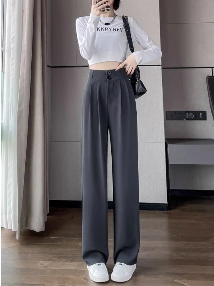 Korean High Waist Wide Leg Trousers Female Fall Summer Casual Loose Office Lady Suit Pants Fashion Baggy Outwear Clothing