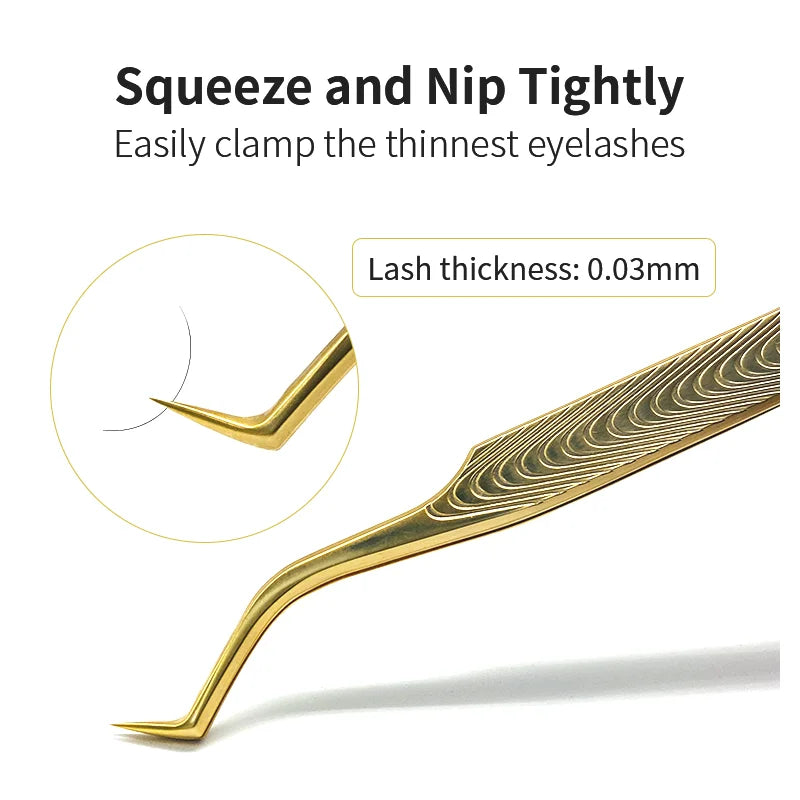 NATUHANA Anti-Static Eyelash Extension Tweezer Gold Stainless Steel Eyelashes Tweezers Professional for Volume Fan Makeup Tools