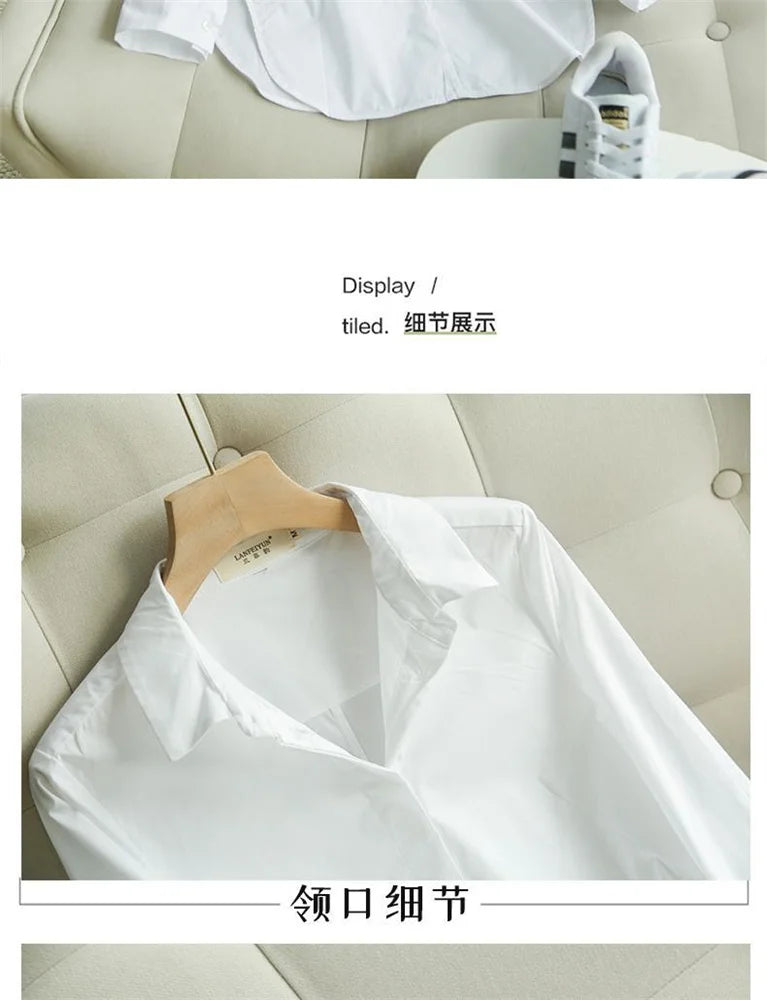 Spring and Summer Women's White Shirt Basic Korean Version Loose Casual Office Shirt Work Professional Top Solid Color