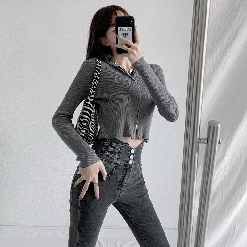 ZOENOVA High Waist Mom Jeans Women Boyfriends Straight Elastic Femme Cotton Slim Vintage 2022 Trend Denim Pants Vaqueros Mujer