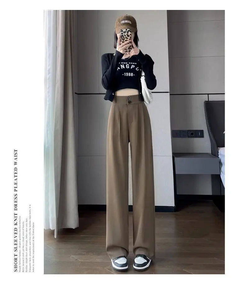 Korean High Waist Wide Leg Trousers Female Fall Summer Casual Loose Office Lady Suit Pants Fashion Baggy Outwear Clothing