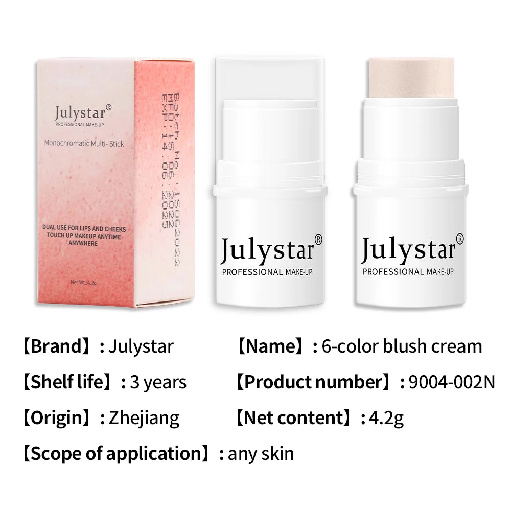 Julystar Lazy People High gloss powder blusher stick can rotate pearl powder blusher cream matte powder blusher 6 colors  option