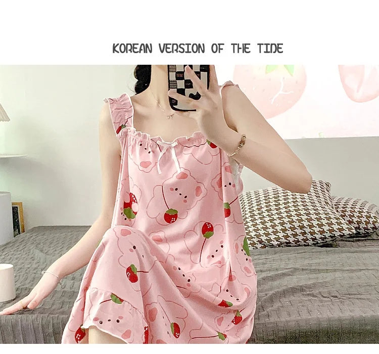 2024 New Little Fresh Sling Sleeping Dress For Women's Spring/Summer Sexy Thin Sleeping Dress Princess Style