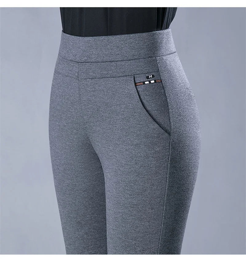 Fashion All Match Black Gray Pencil Pants Spring autumn Elegant High Waist Casual Stretch Slim Middle Aged Women Trousers Ladies