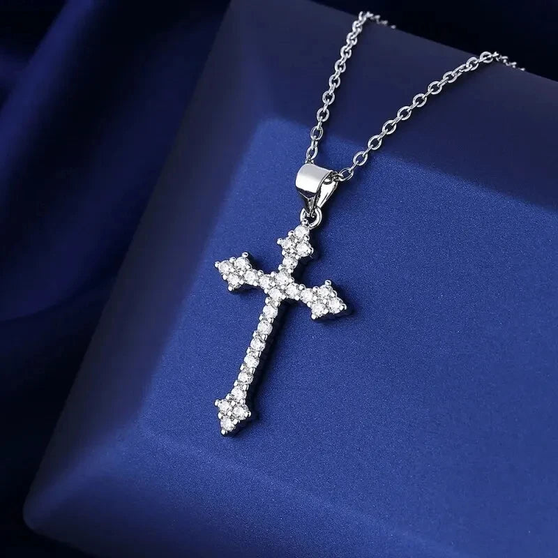 New In Silver Plated Cross Zircon Pendant Necklace For Women Korean Fashion Jewellery Girls Birthday Gift Trending Products 2024