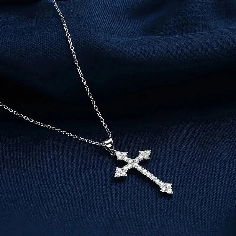 New In Silver Plated Cross Zircon Pendant Necklace For Women Korean Fashion Jewellery Girls Birthday Gift Trending Products 2024