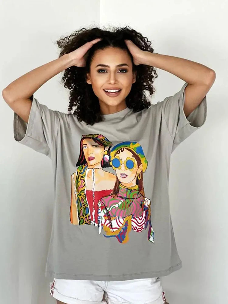 Hirsionsan Harajuku Graphic Print Oversized T-Shirt Women 2024 Oversized Top for Summer Spring  Women's Y2k Top Harajuku