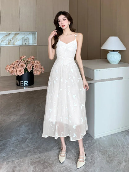 2024 Summer Ladies Elegant Prinrt Halter Mid-length Dress Backless Sleeveless Off Shoulder Dresses Female Party Club Vestidos