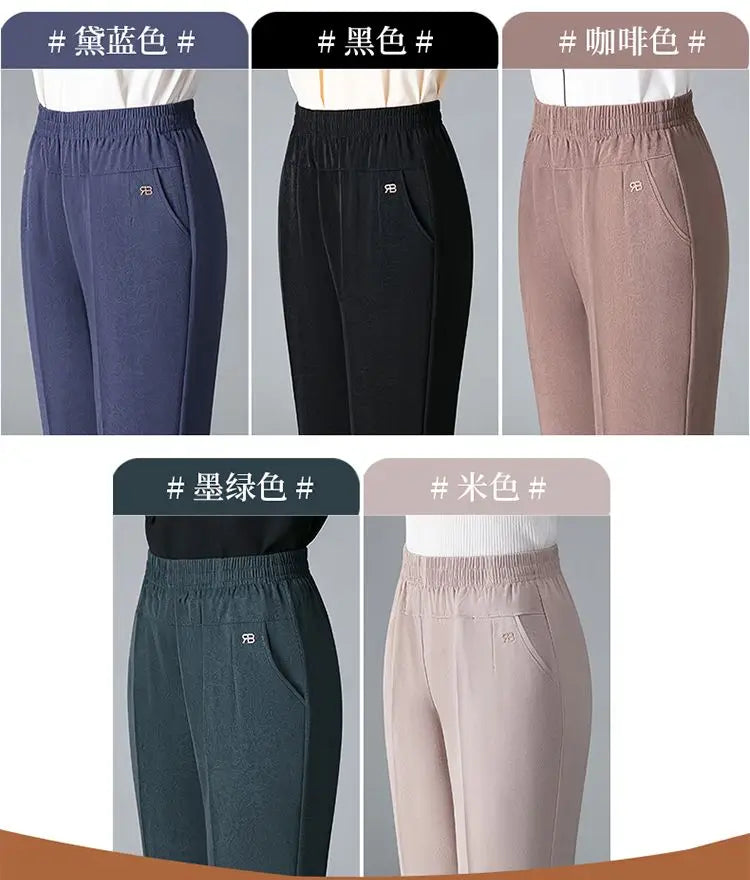 Vintage Loose Straight Pants Spring Summer Thin Women Streetwear Office Lady Casual Elastic High Waist Cropped Trousers 5XL