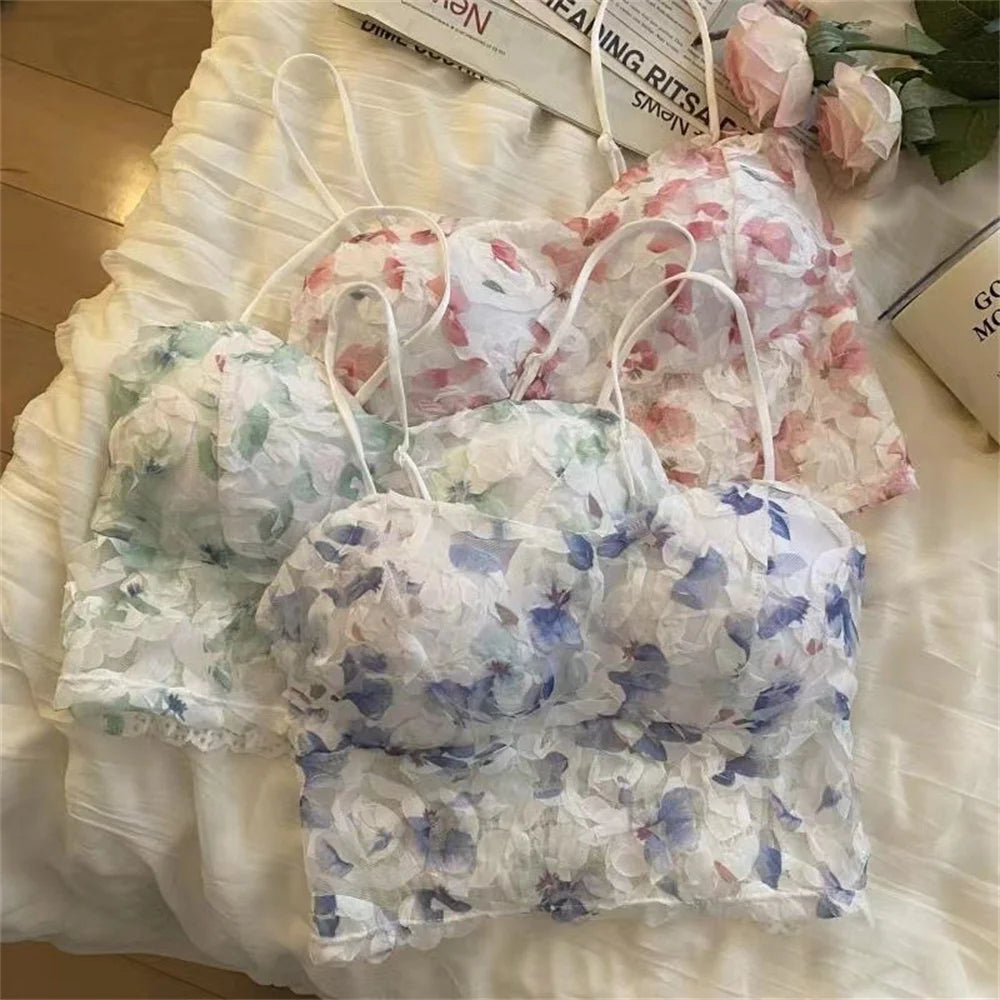 Fashion Floral Corset Vest Lace Crop Top Women Bra Mesh Tube Top Beauty Back Bra Fashion Sexy Tank Top Sweet Girls Lingerie