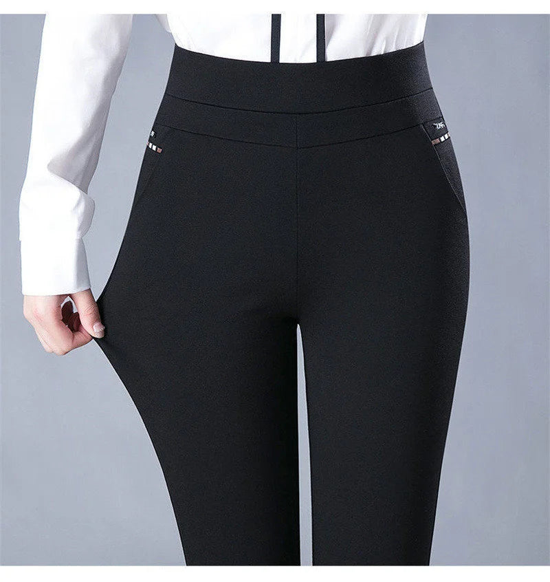 Fashion All Match Black Gray Pencil Pants Spring autumn Elegant High Waist Casual Stretch Slim Middle Aged Women Trousers Ladies