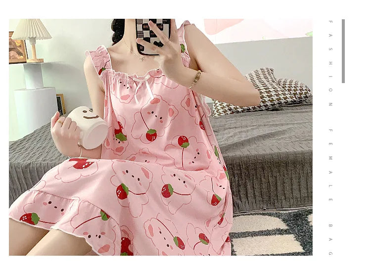 2024 New Little Fresh Sling Sleeping Dress For Women's Spring/Summer Sexy Thin Sleeping Dress Princess Style