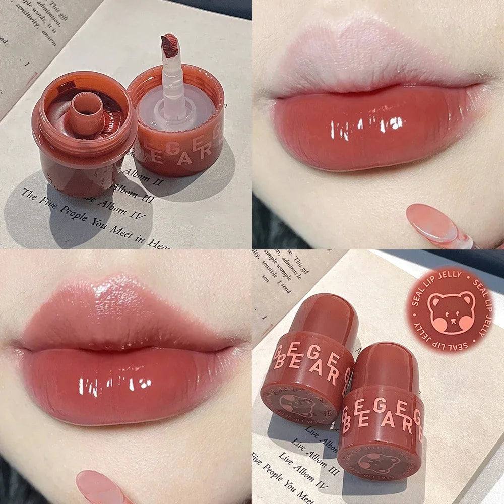 Bear Seal Mirror Lipsticks Lip Gloss Waterproof Lasting Moisturizing No Fading Jelly Lip Glaze Makeup for Women Korean Cosmetics