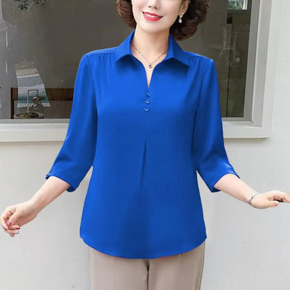 Sommer Frauen Elegante Solide Chiffon Hemd Mode Lässig Übergroßen 7XL Drei Viertel Blau Tops Damen 2022 Neue Lose Mom Bluse