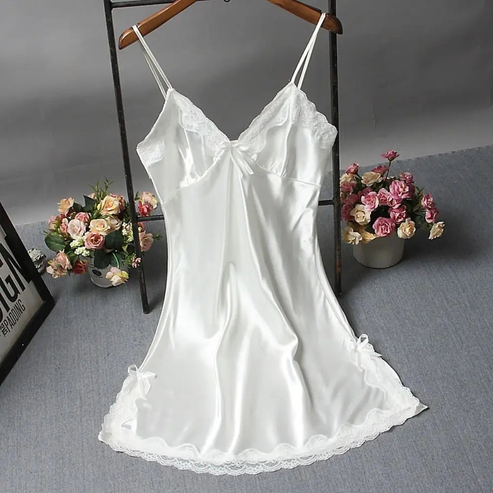 Sexy Lace Patchwork Camisola Lingerie Nighty Wedding Silk Dress Sleep Wear Nightdress Clothes Women's Nightgowns Sexy Nightwear