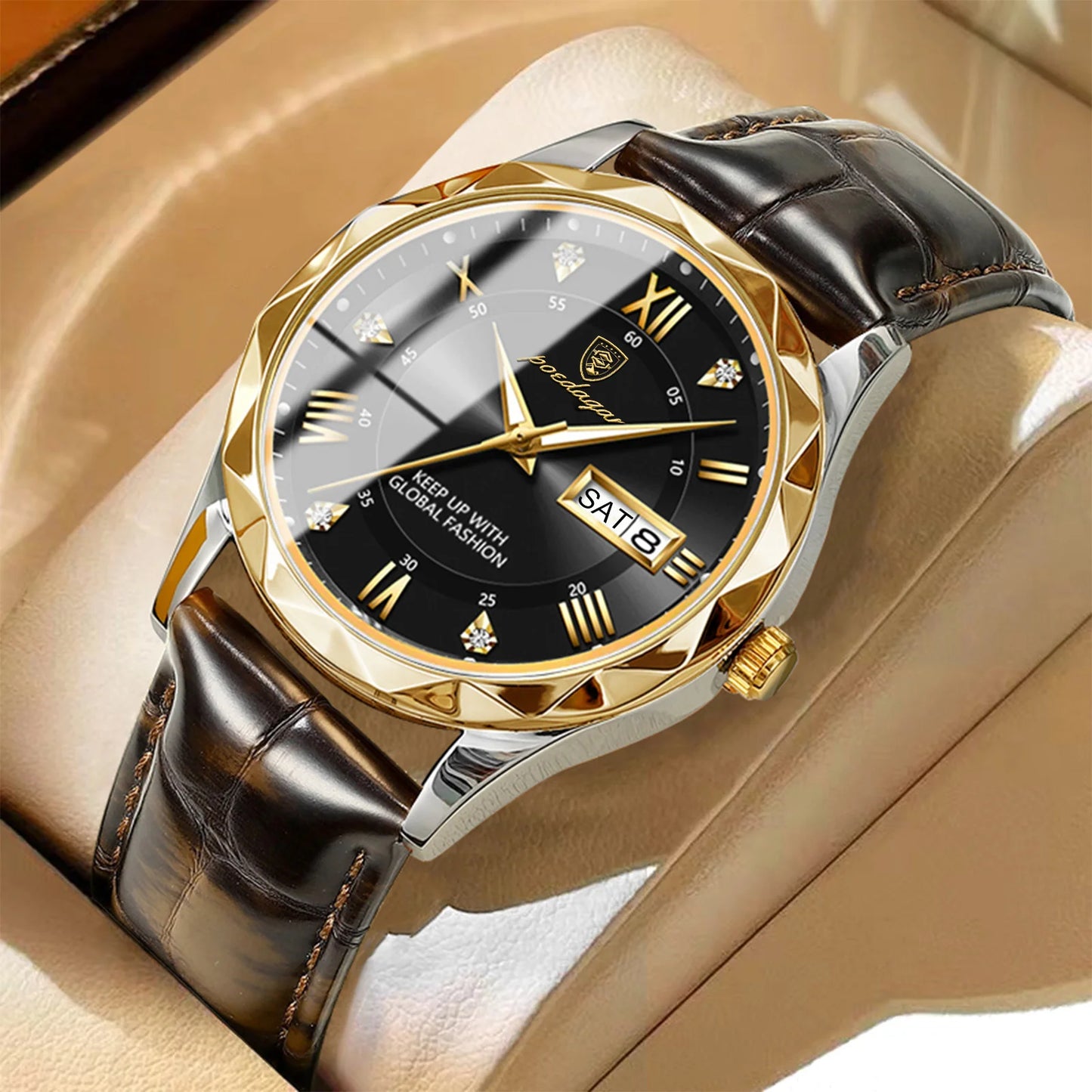 POEDAGAR Luxury Business Man Armbanduhr Wasserdicht Leucht Datum Woche Männer Uhr Für Männer Quarz Uhr Leder Herren Uhren reloj