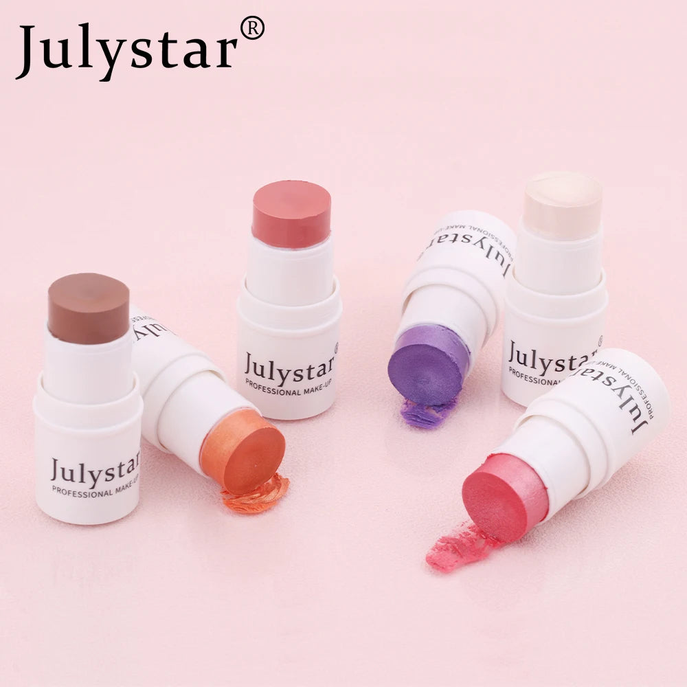 Julystar Lazy People High gloss powder blusher stick can rotate pearl powder blusher cream matte powder blusher 6 colors  option