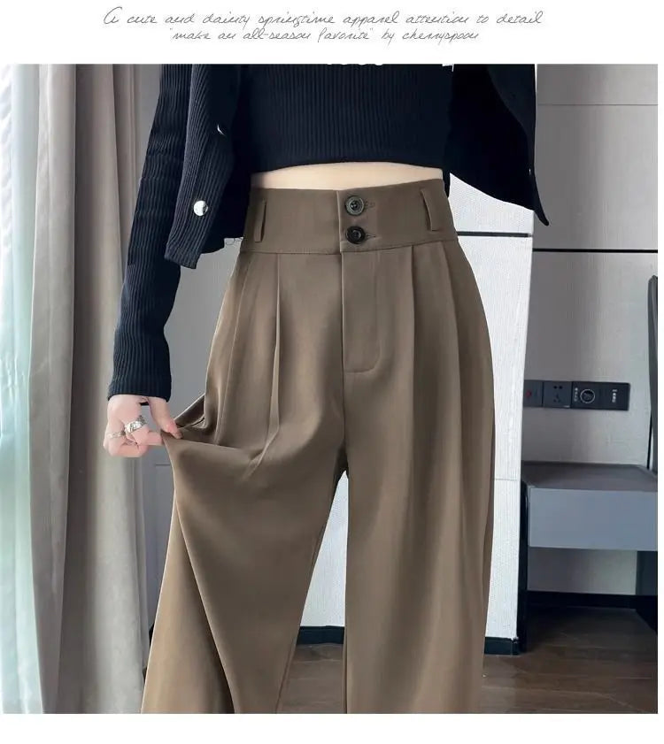 Korean High Waist Wide Leg Trousers Female Fall Summer Casual Loose Office Lady Suit Pants Fashion Baggy Outwear Clothing