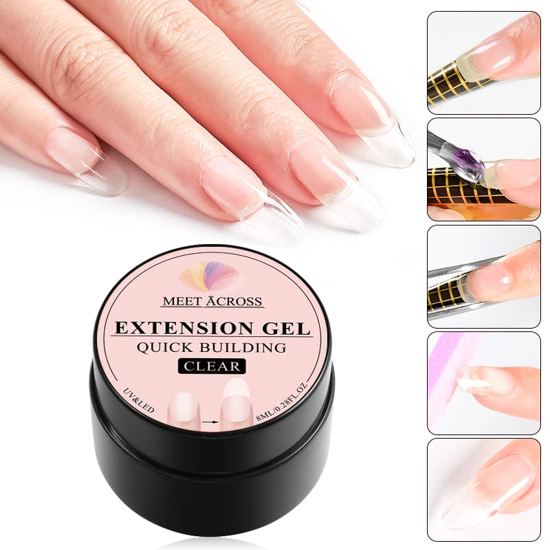 MEET ACROSS Weißer Verlängerungsgel-Nagellack, Acrylkonstruktion, Hartgel, semipermanenter Lack, Nude-Pink-Gel-Lack, UV-Maniküre