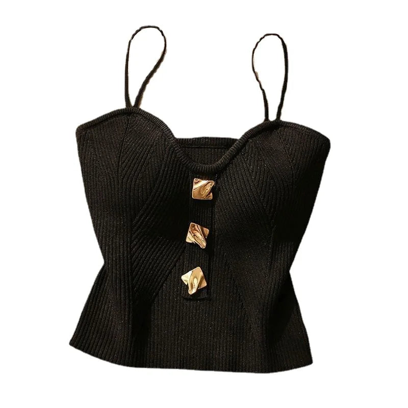 2024 French Style Cross-knit Suspender Women's Summer Wear Sexy Beauty Camisole Slim High-end Bottom Bandeau Top Knit Crop Tank