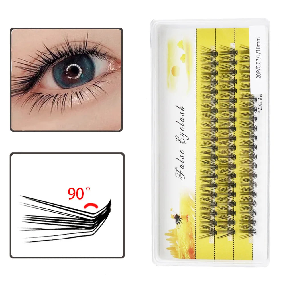 20D L-type Cluster Eyelash Extension Natural Soft Lashes 1 box/60 Bundle 3D Russian Individual Eyelashes bunches Makeup Cilia