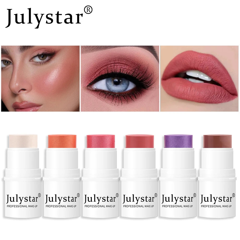 Julystar Lazy People High gloss powder blusher stick can rotate pearl powder blusher cream matte powder blusher 6 colors  option