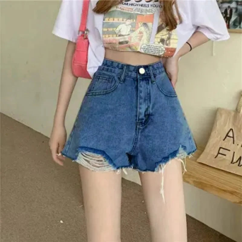 Women's Jeans Shorts Summer Woman Ripped High Waist Wigh Leg Jeans Shorts Casual Female Loose Denim Shorts 2024