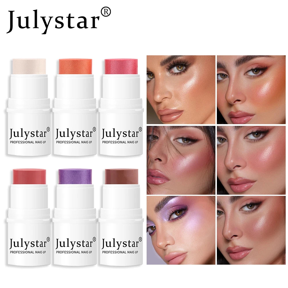 Julystar Lazy People High gloss powder blusher stick can rotate pearl powder blusher cream matte powder blusher 6 colors  option