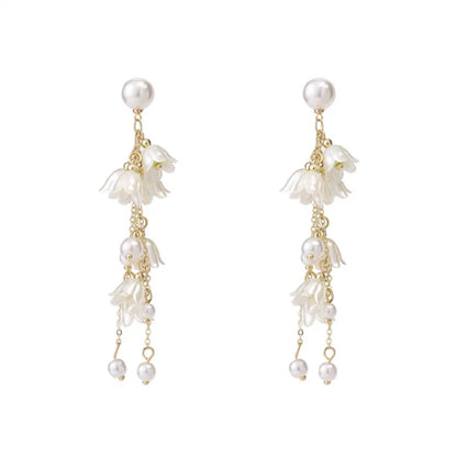 Long Earrings Acrylic White Flower Tassel Dangle Earrings for Women Wedding Party Imitation Pearl Trendy Statement Jewelry Gift