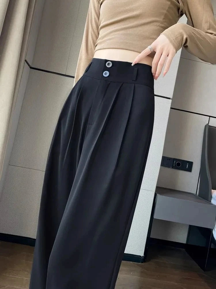 Korean High Waist Wide Leg Trousers Female Fall Summer Casual Loose Office Lady Suit Pants Fashion Baggy Outwear Clothing