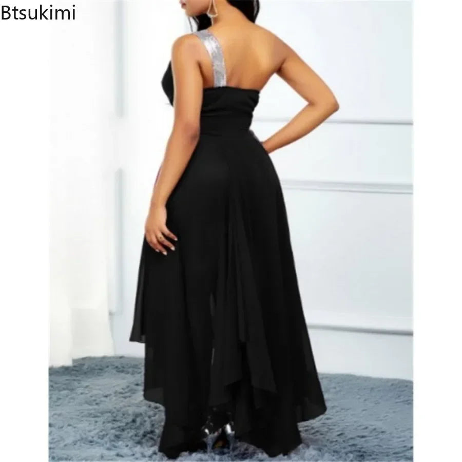 New Women's Summer Dresses Elegant Irregular Hem Summer Clothing One Shoulder Party Club Evening Long Dress Female Vestidos