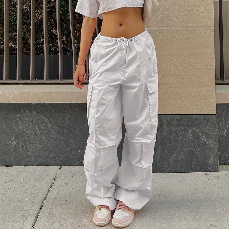 Y2K Clothing Oversized Plus Size Low Waist Parachute Loose Baggy Sweatpants Trousers Women Jogger Cargo Pants Streetwear Outfits