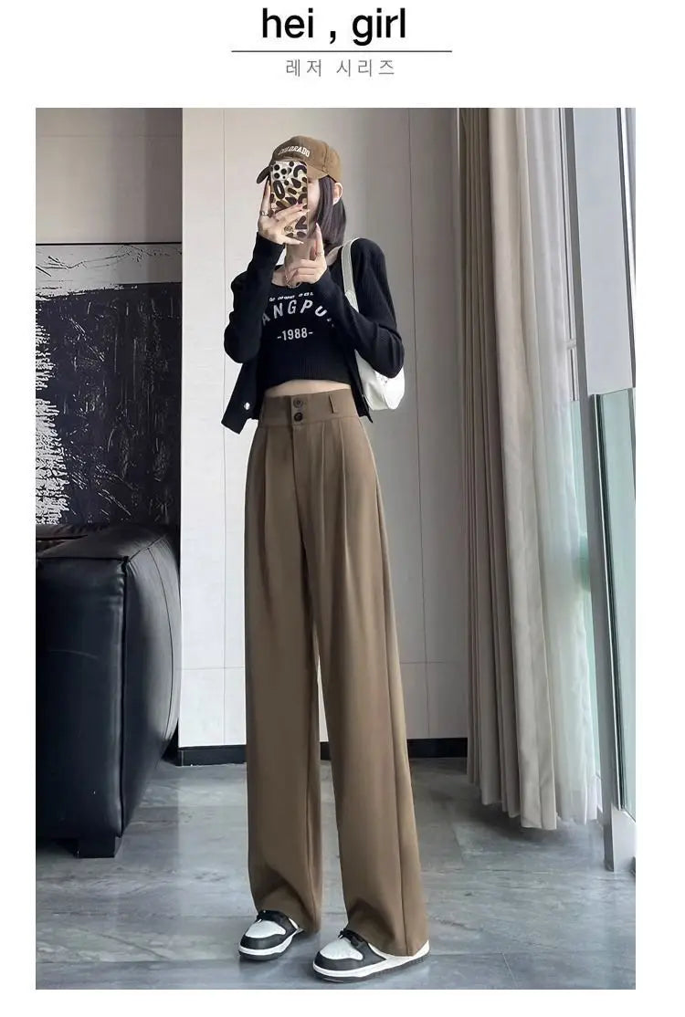 Korean High Waist Wide Leg Trousers Female Fall Summer Casual Loose Office Lady Suit Pants Fashion Baggy Outwear Clothing