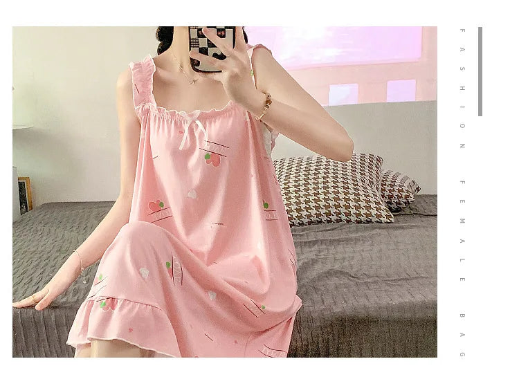 2024 New Little Fresh Sling Sleeping Dress For Women's Spring/Summer Sexy Thin Sleeping Dress Princess Style