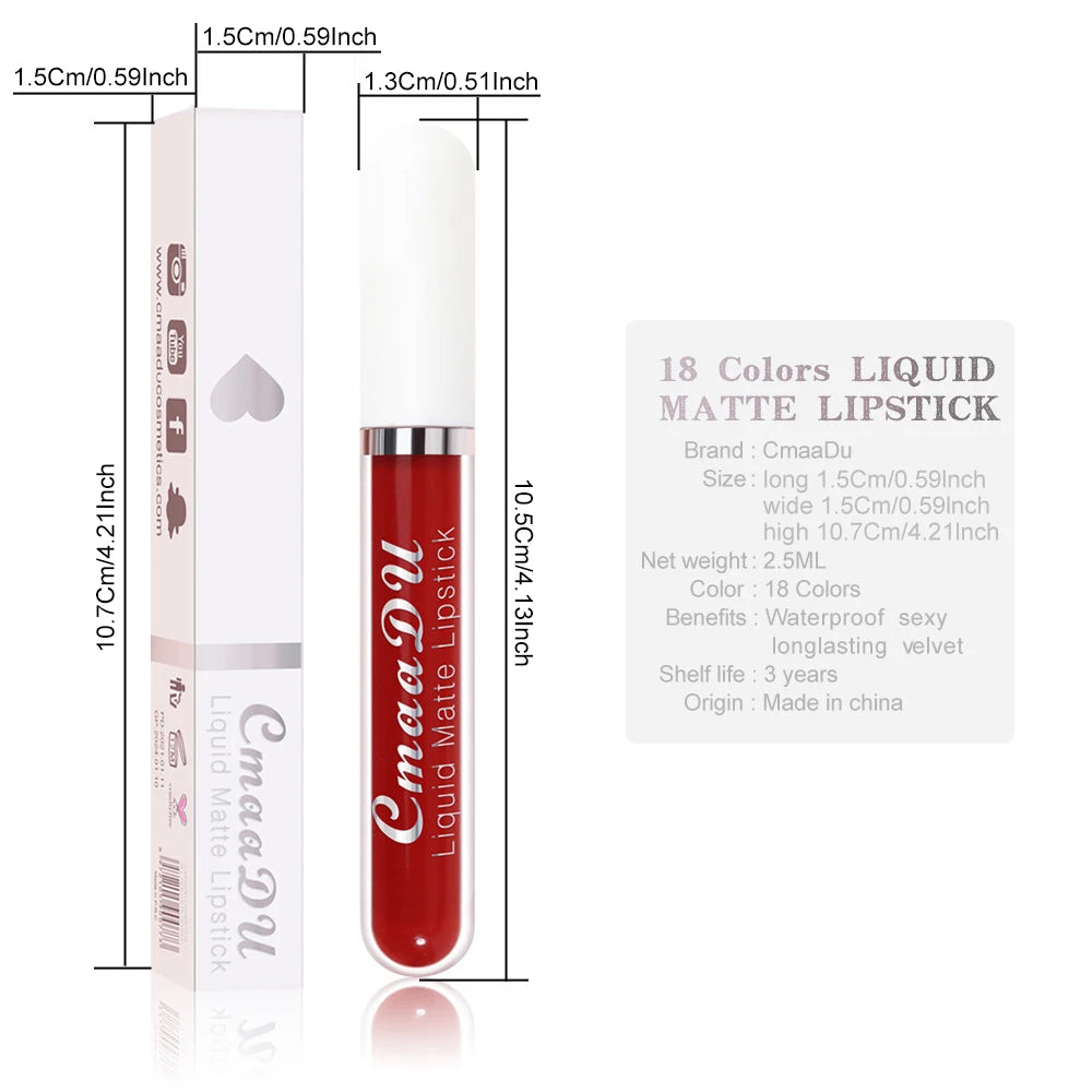 CmaaDu 18 Matte Mist Lip Glaze Long-lasting waterproof Moisturizing Lip Gloss Natural Healthy Lipstick